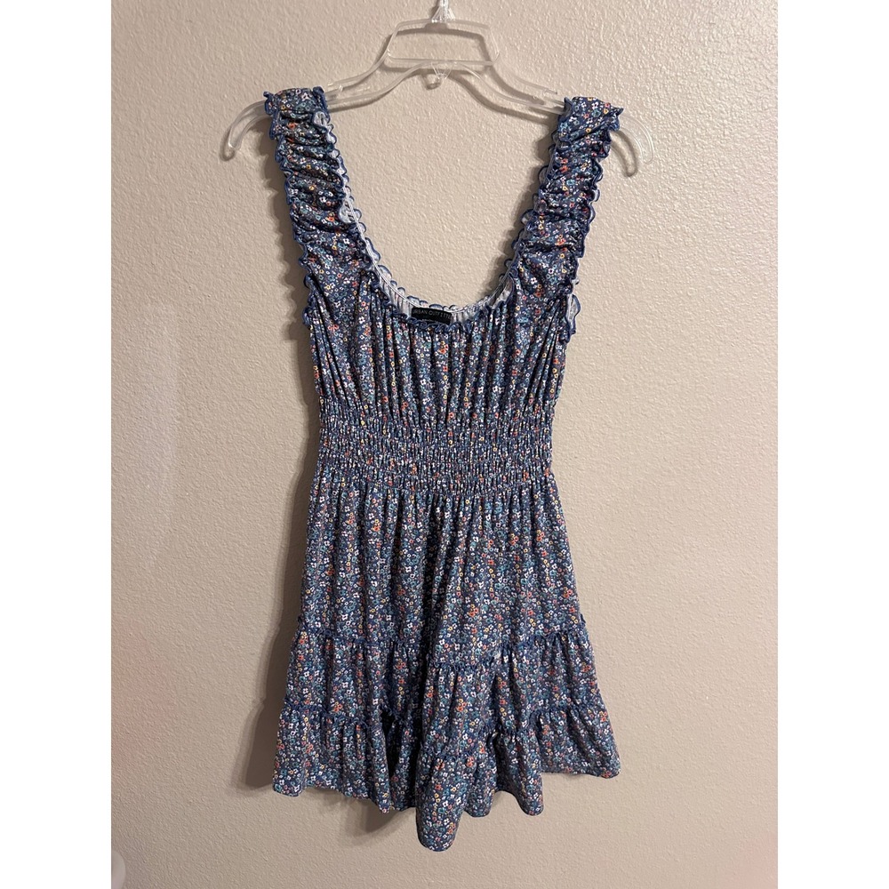 Urban Outfitters Floral Mini Dress Ruffle Sleeves Smocked Blue Medium